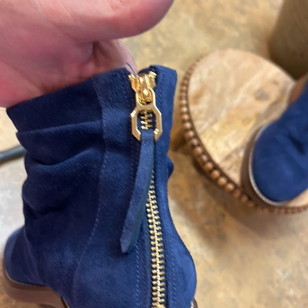 Cole Haan Blue Suede Ankle Booties with Side-Zip - Picture 13 of 13